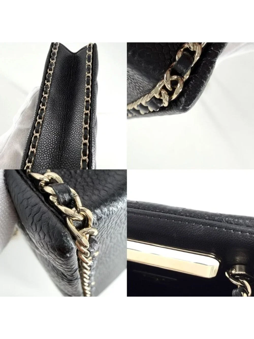 Chanel Shoulder Bag Quilted Evening CC Logo Bag Caviar Leather Black Gold